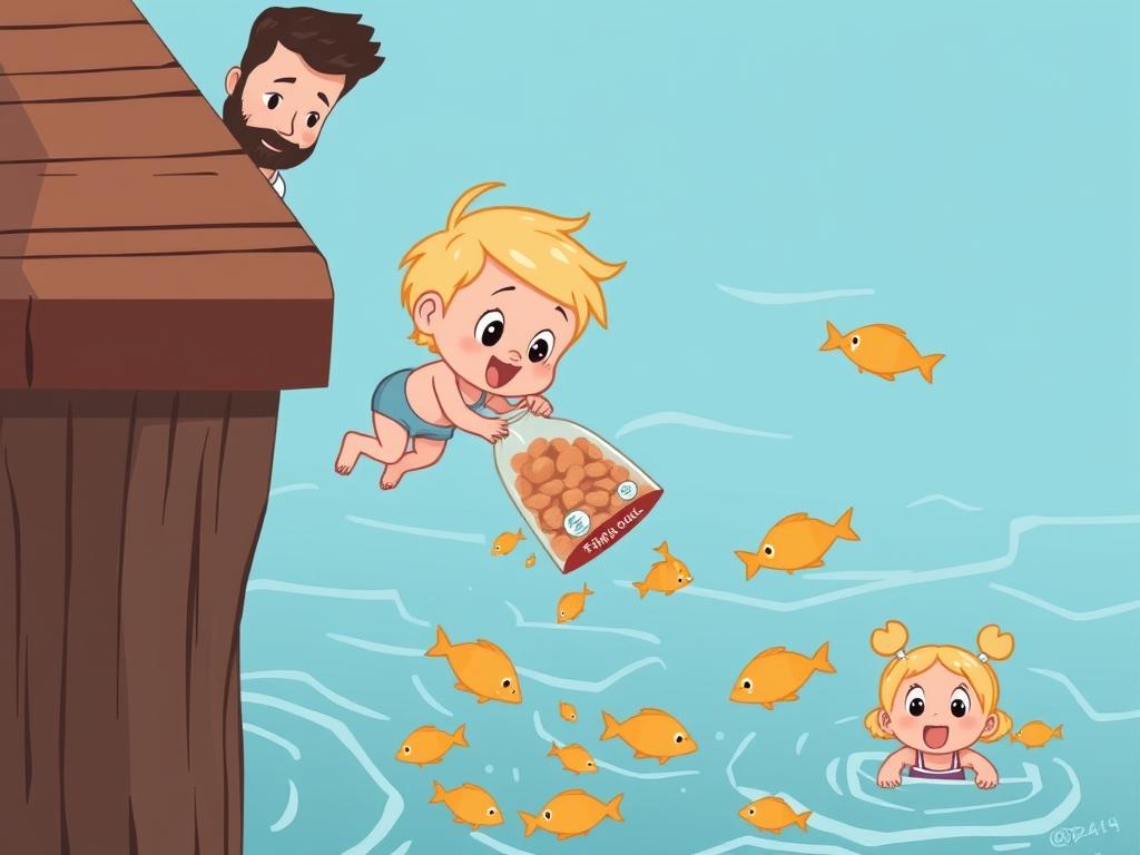 Amelia feeding the fish